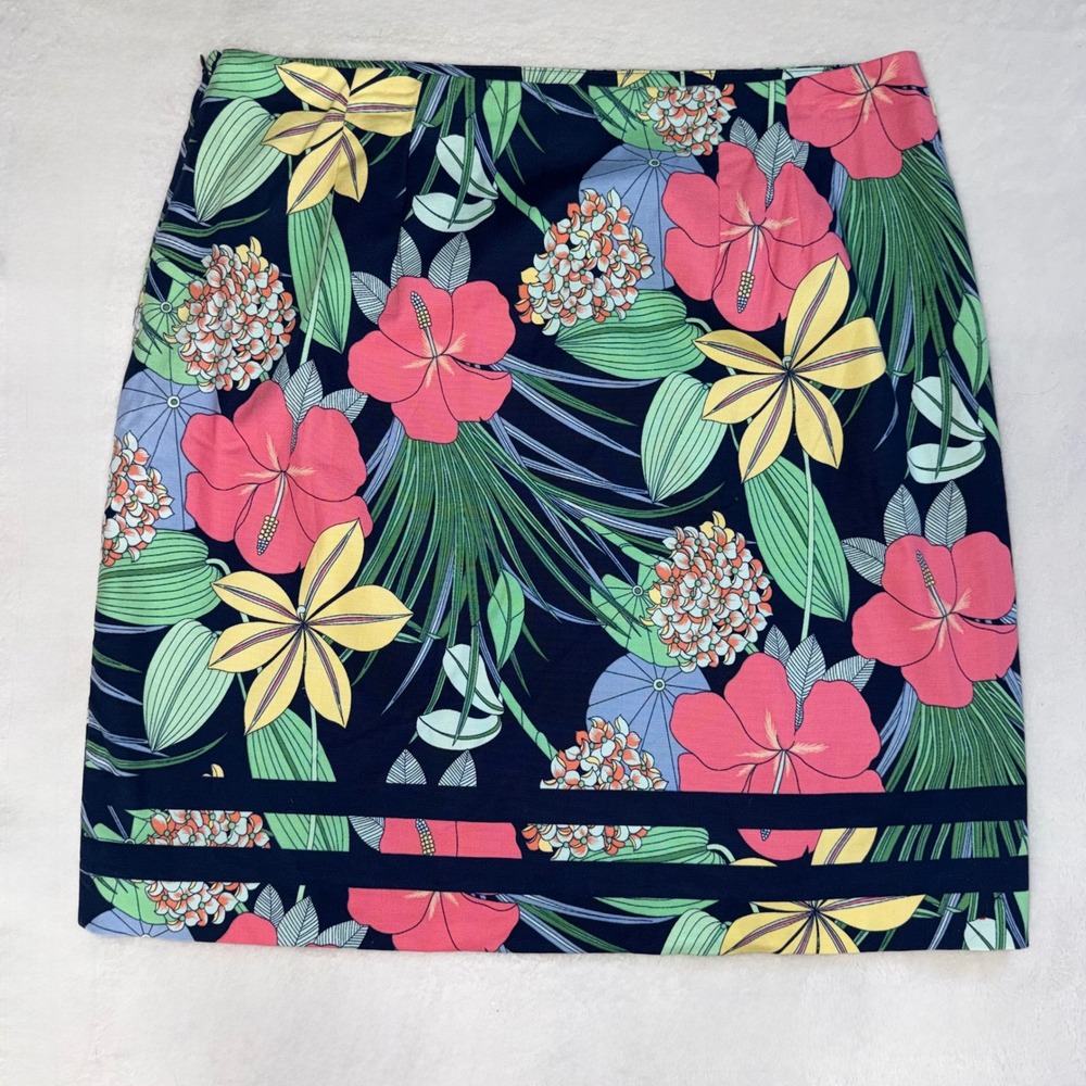 Talbots Womens Navy Blue Tropical Hibiscus Floral A-Line Mini Skirt Size 10 - Picture 5 of 7